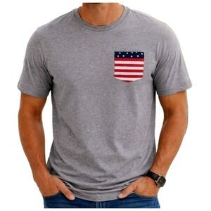 Travis Mathew American Flag USA Pocket T-Shirt Mens L Gray Pima Cotton NEW NWT